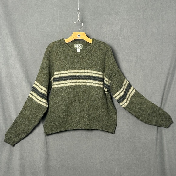 BKE Other - Vtg 90s BKE Wool Blend Striped Sweater Mens L Green Gray Crewneck Knit USA Made
